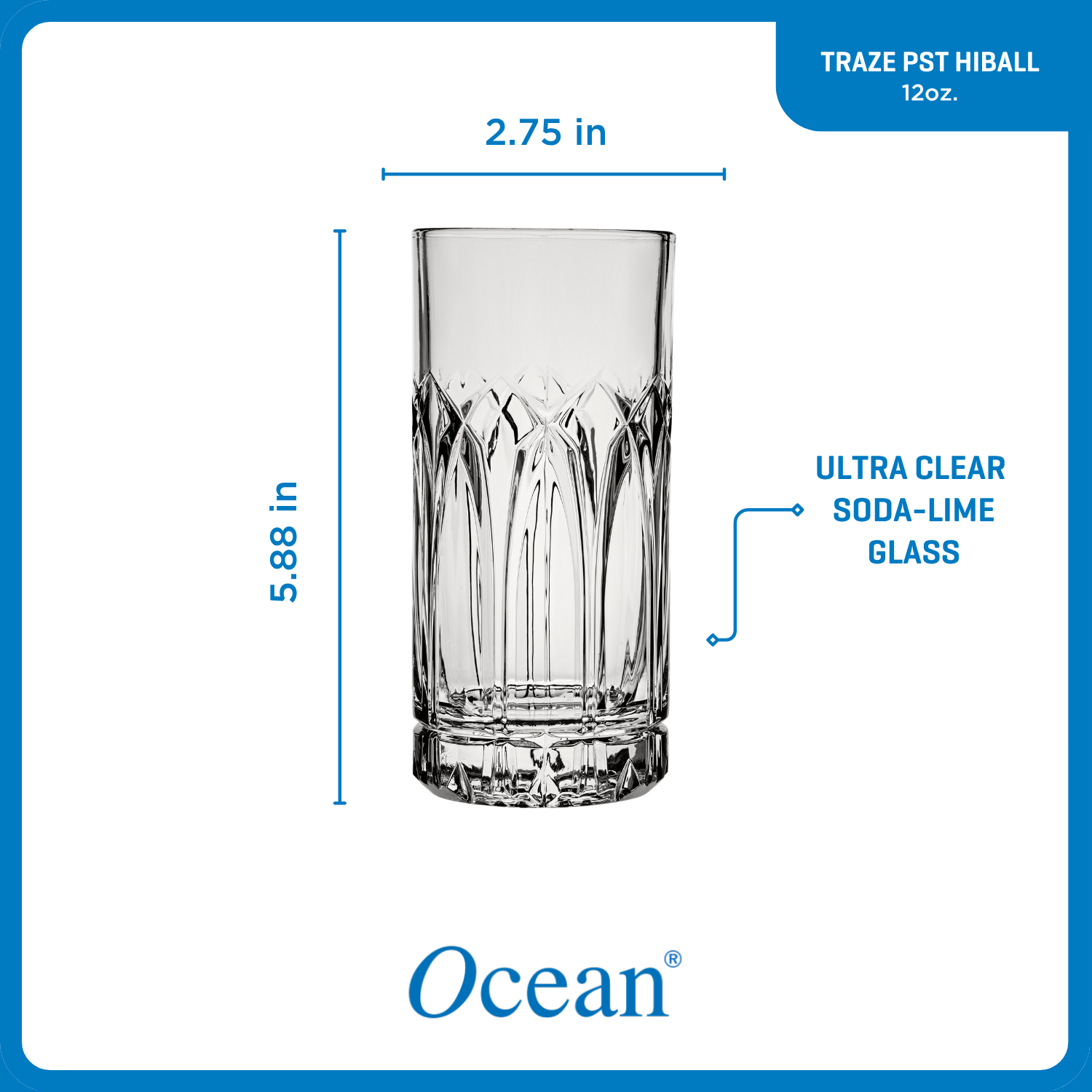 Ocean Glassware Traze PST Highball Glasses (4-Pieces), 12-ounce, Dishwasher Safe